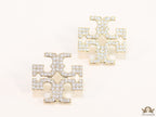 Gold plated twin T motif cz earrings