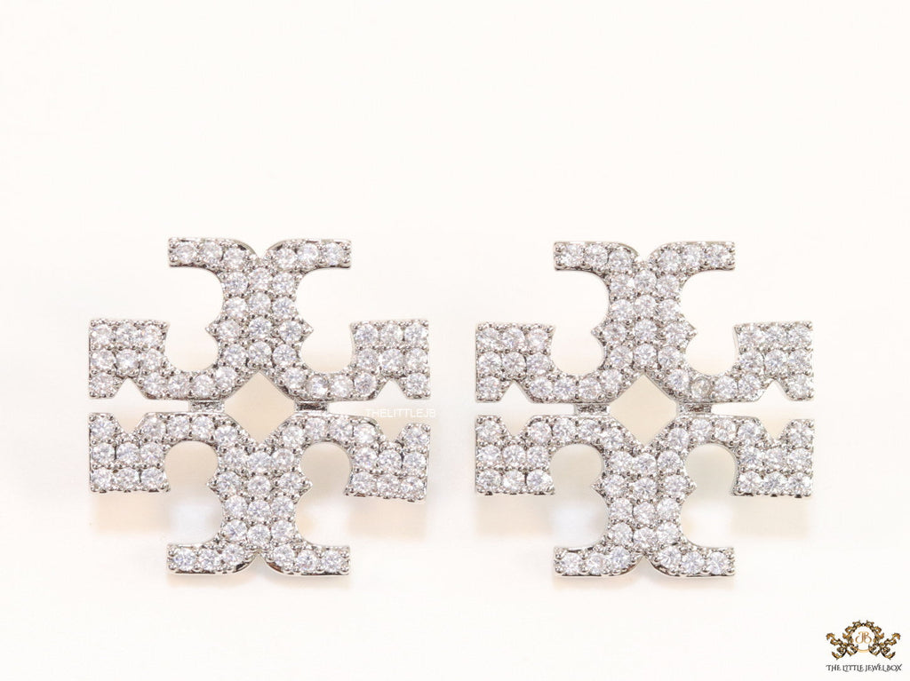 Platinum plated twin T motif cz earrings