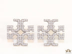 Platinum plated twin T motif cz earrings
