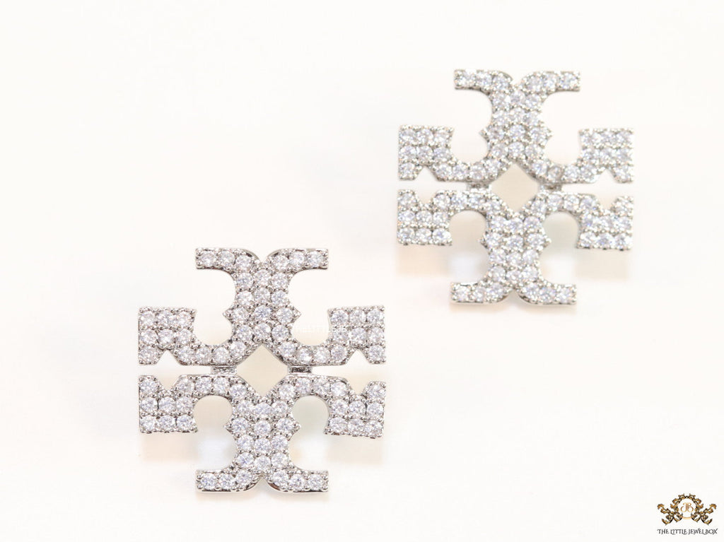 Platinum plated twin T motif cz earrings