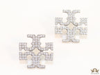 Platinum plated twin T motif cz earrings