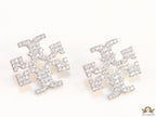Platinum plated twin T motif cz earrings