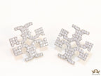 Platinum plated twin T motif cz earrings