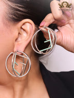 Half F platinum and green earrings hoops with CZ