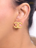 Double C hammered gold studs