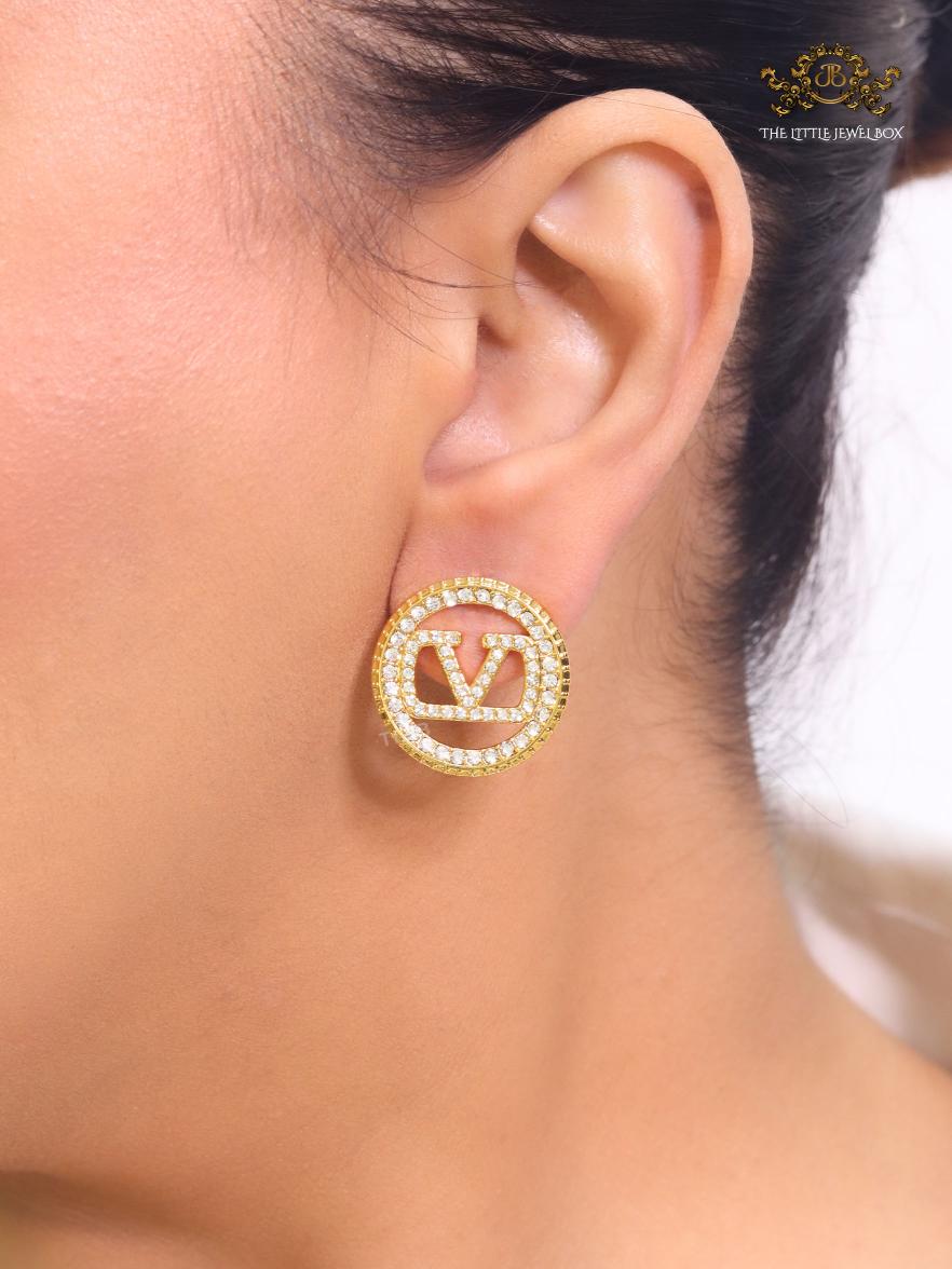 Alphabet V round CZ studs