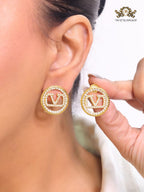 Alphabet V round CZ studs