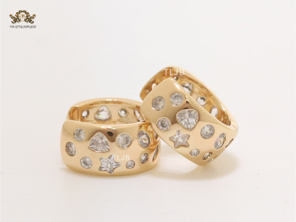 Small hoops with studded cz - Gold