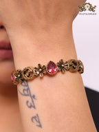 Rustic copper Double G and flowers hard bracelet with ruby