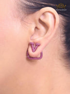 Alphabet V Pink rhinestone studs