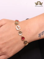 Rustic gold Double G and flowers bracelet with ruby