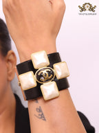 Double C gold white enamel black bracelet