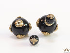 Designer pearl earrings with matte gold flying bee motifs