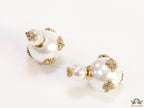 Designer pearl earrings with matte gold bee motifs