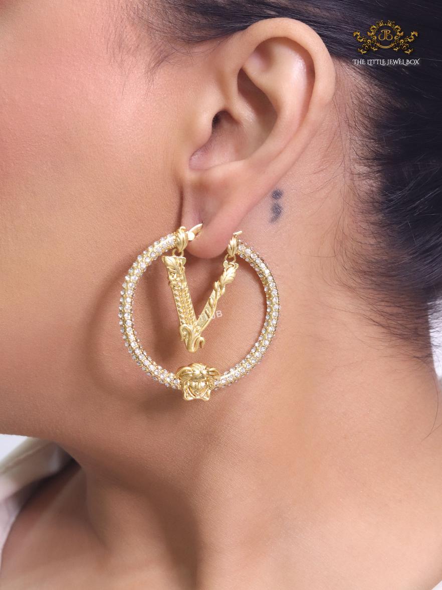 CZ and gold medusa hoops 45 mm