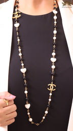 Gold Double C chain with Black beads, hearts and pearls