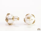 Designer pearl earrings with matte gold bee motifs