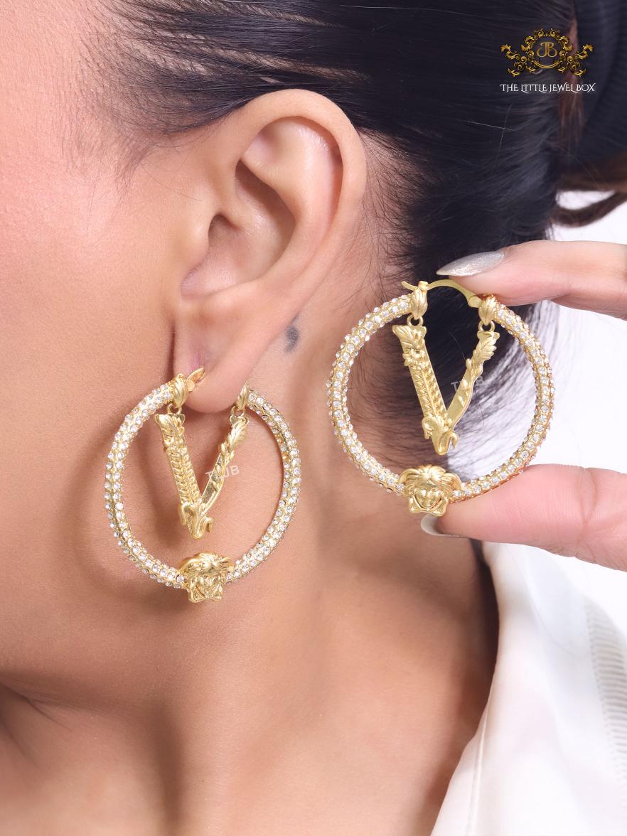 CZ and gold medusa hoops 45 mm