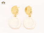 White enamel and gold earrings