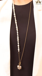 Rustic copper and pearl dragonfly and charms long chain