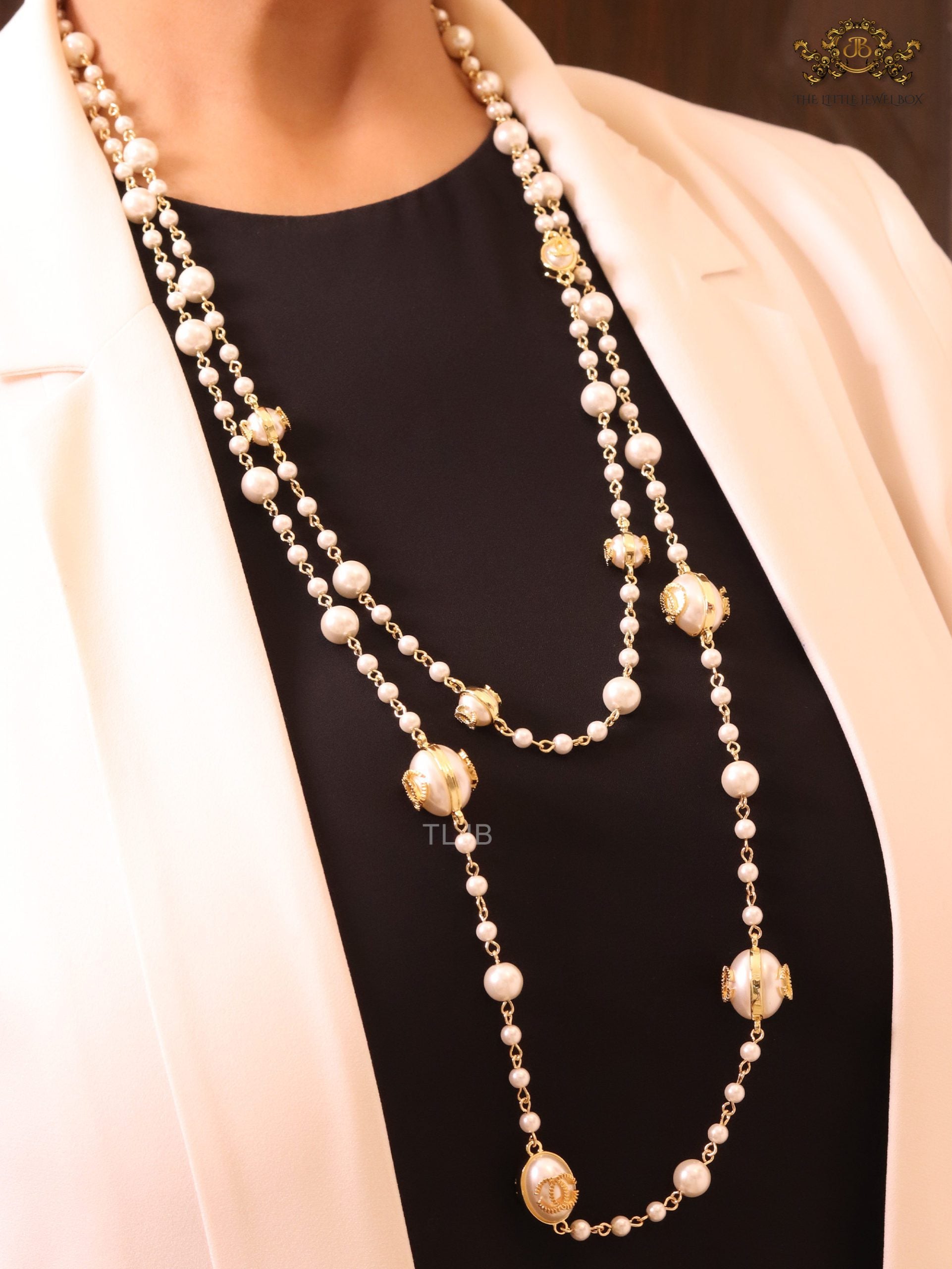 Gold Double C on Pearl chain