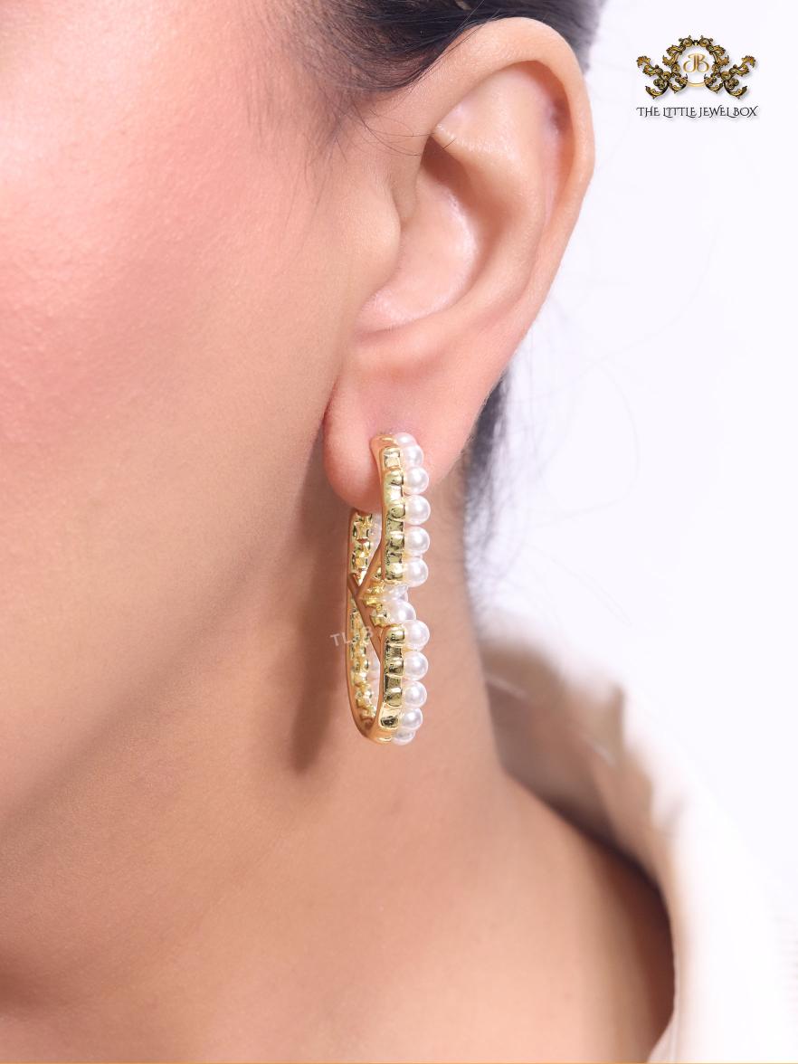 Alphabet V pearl embellished hoops