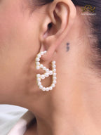 Alphabet V pearl embellished hoops