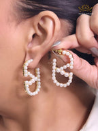 Alphabet V pearl embellished hoops
