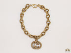 Fancy link chain antique gold finish bracelet with double G motif