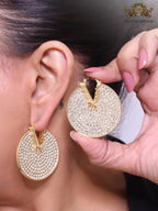 Alphabet V on Gold CZ disc earrings
