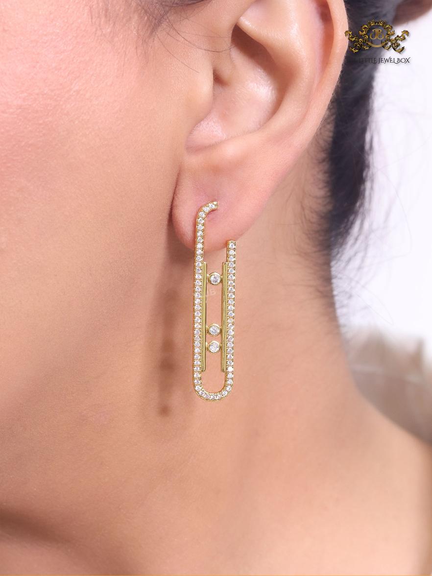 Alphabet MSSK Gold sleek Cz earrings with 3 stones