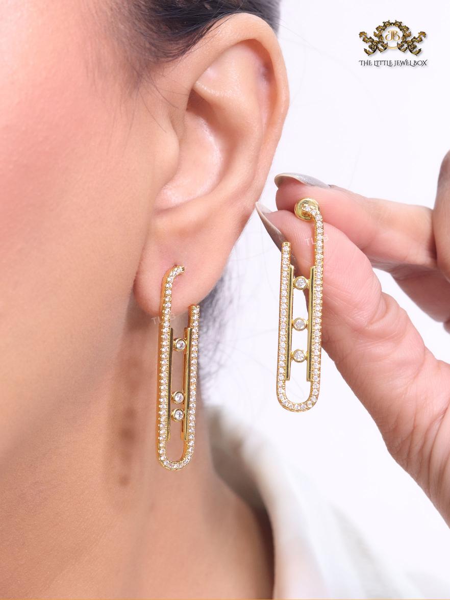 Alphabet MSSK Gold sleek Cz earrings with 3 stones