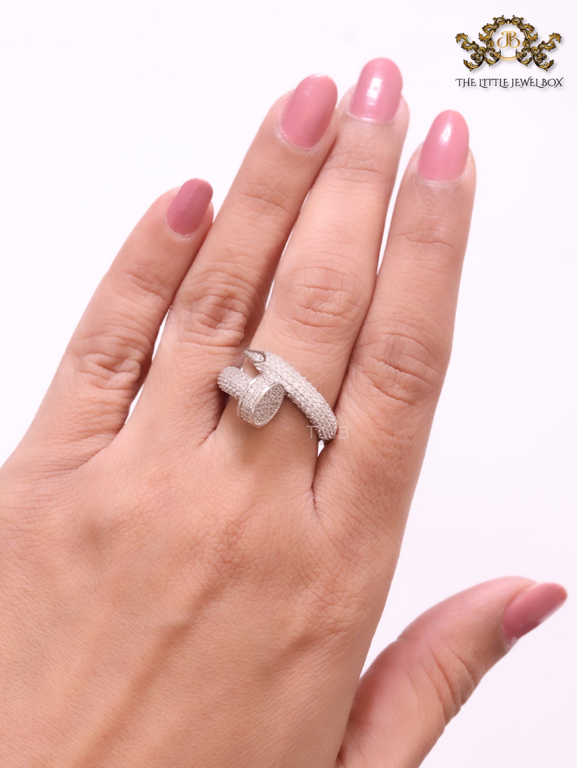 Silver plated Screw cz ring