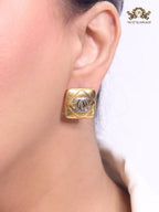 Double C matte gold and silver square studs with alphabet