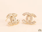 Gold plated twin C motif studs in cz baguettes