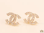 Gold plated twin C motif studs in cz baguettes