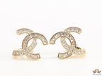 Gold plated twin C motif studs in cz and baguettes