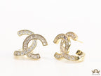 Gold plated twin C motif studs in cz and baguettes