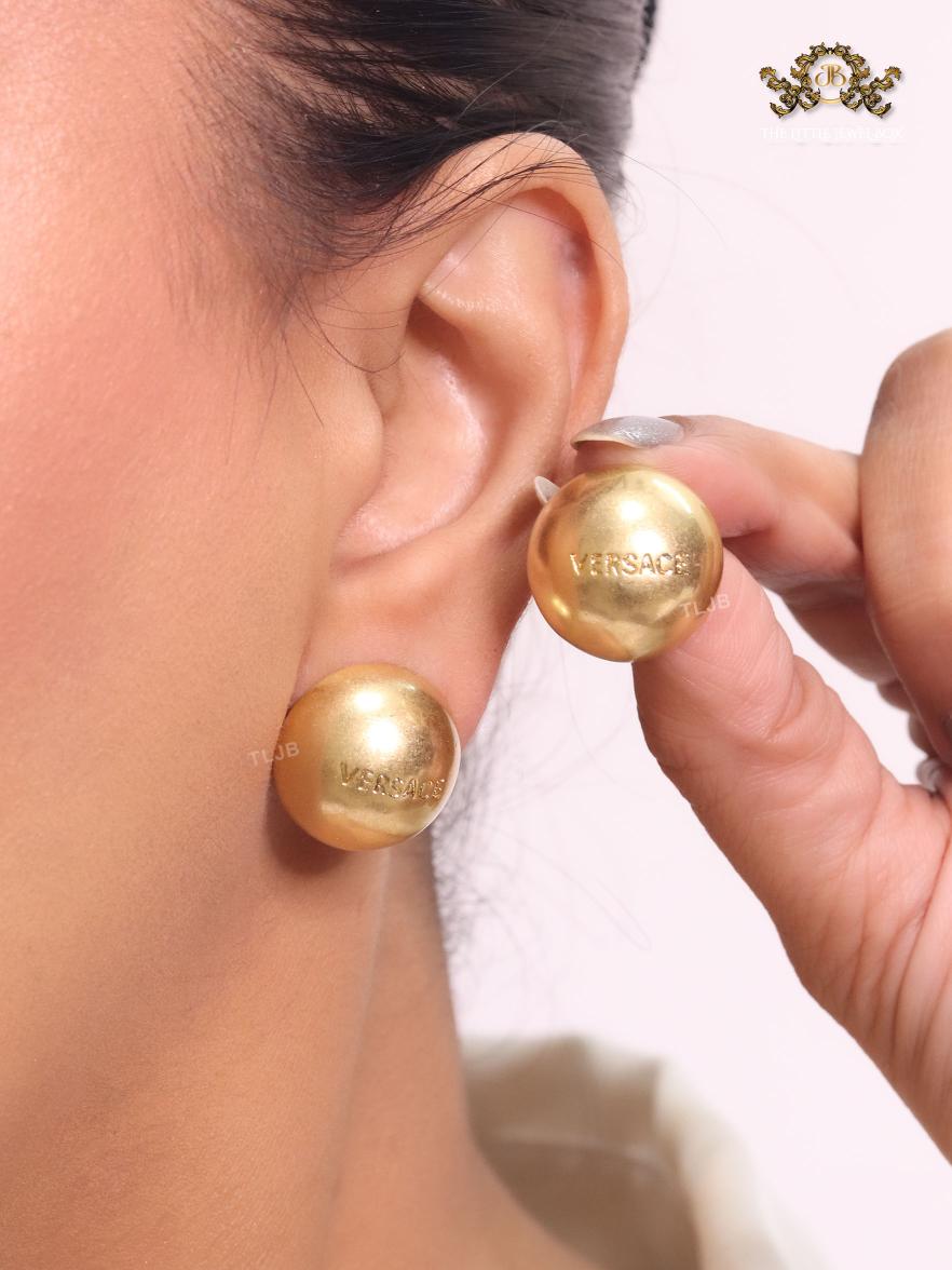 Alphabet V all gold half ball studs