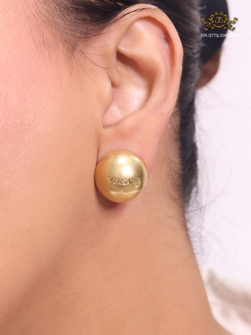 Alphabet V all gold half ball studs