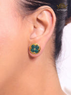Green malachite & gold studs 15mm
