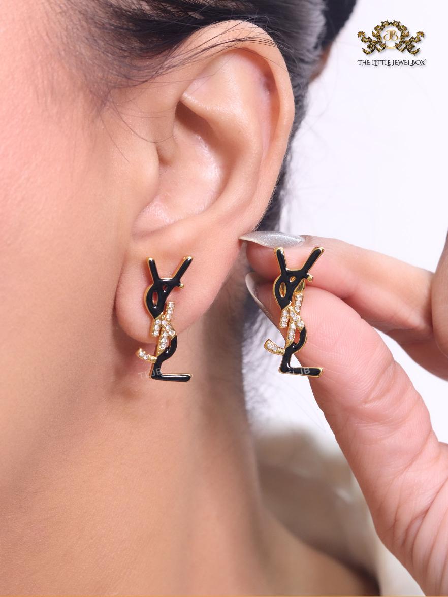 Alphabet Y & L black CZ studs