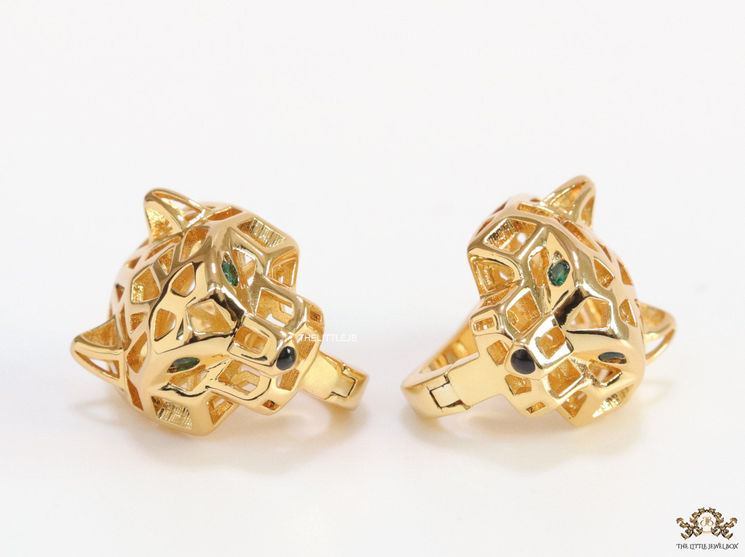 Gold plated 3d panther skull clip back studs in cutwork