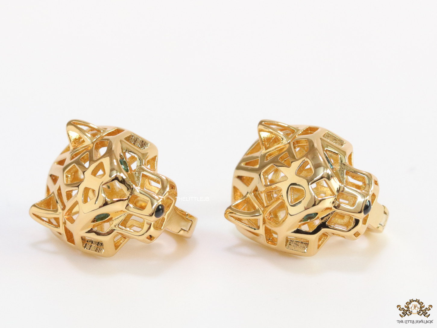 Gold plated 3d panther skull clip back studs in cutwork