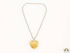 Platinum link chain necklace with Large 35 mm Yellow topaz Heart shaped cz pendant