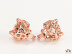 Rose gold plated panther face clip back studs in cutwork
