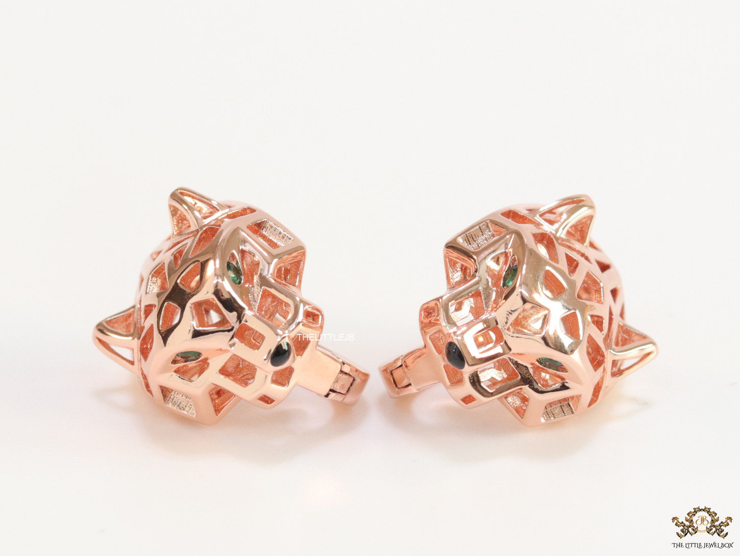 Rose gold plated panther face clip back studs in cutwork