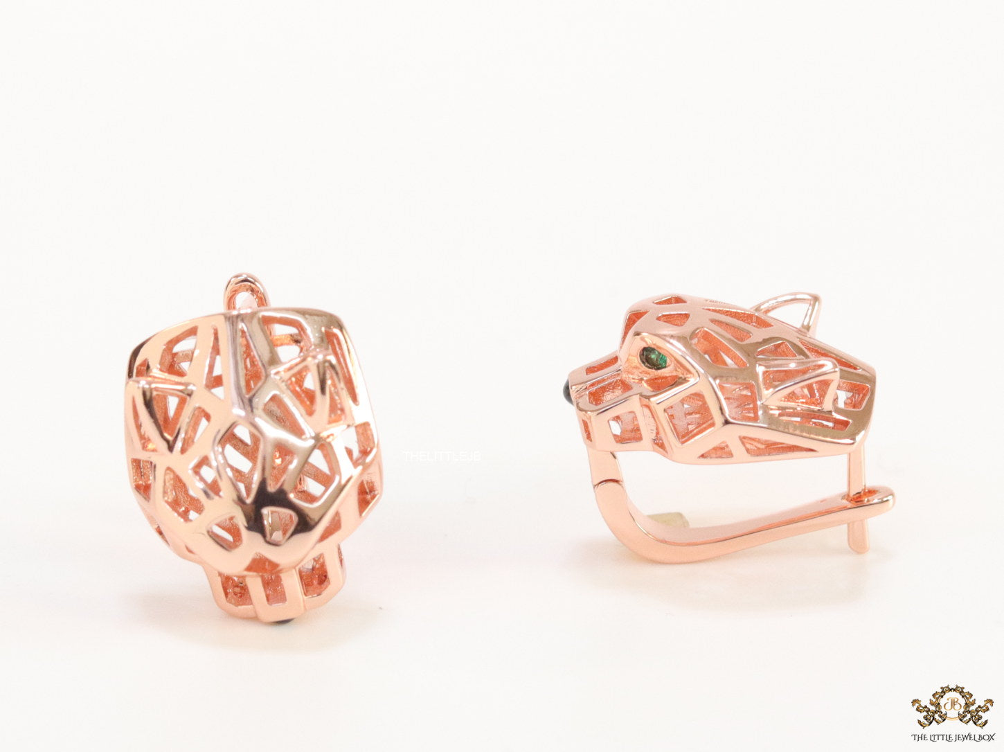 Rose gold plated panther face clip back studs in cutwork