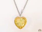 Platinum link chain necklace with Large 35 mm Yellow topaz Heart shaped cz pendant