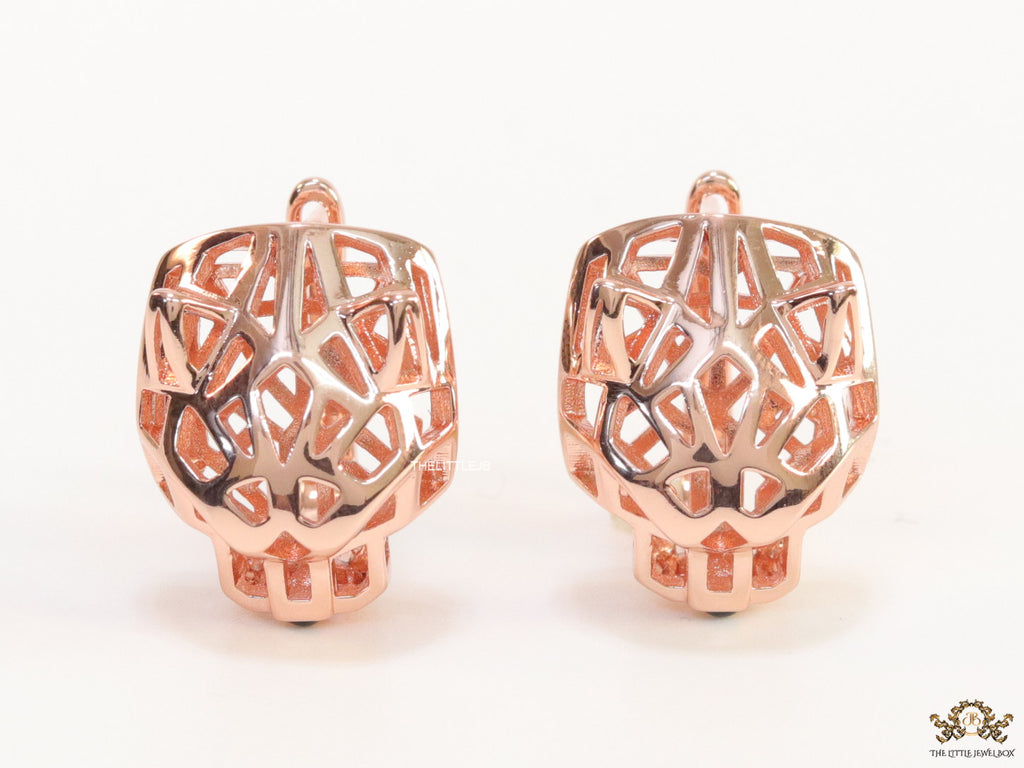 Rose gold plated panther face clip back studs in cutwork